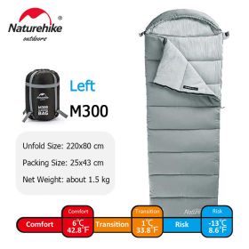 Naturehike Sleeping Bag M180 Lightweight Sleeping Bag M300 Double Camping Sleeping Bag M400 Machine Washable Winter Sleeping Bag (Color: M300-Gray-Left)