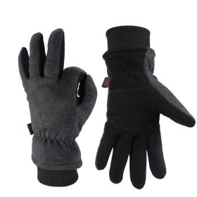 OZERO Winter Gloves -30°F Cold Proof Deerskin Suede Leather Insulated Water-Resistant Windproof Thermal Glove for Driving Hiking Snow Work in Cold Wea (Color: Grey-Black-XL)